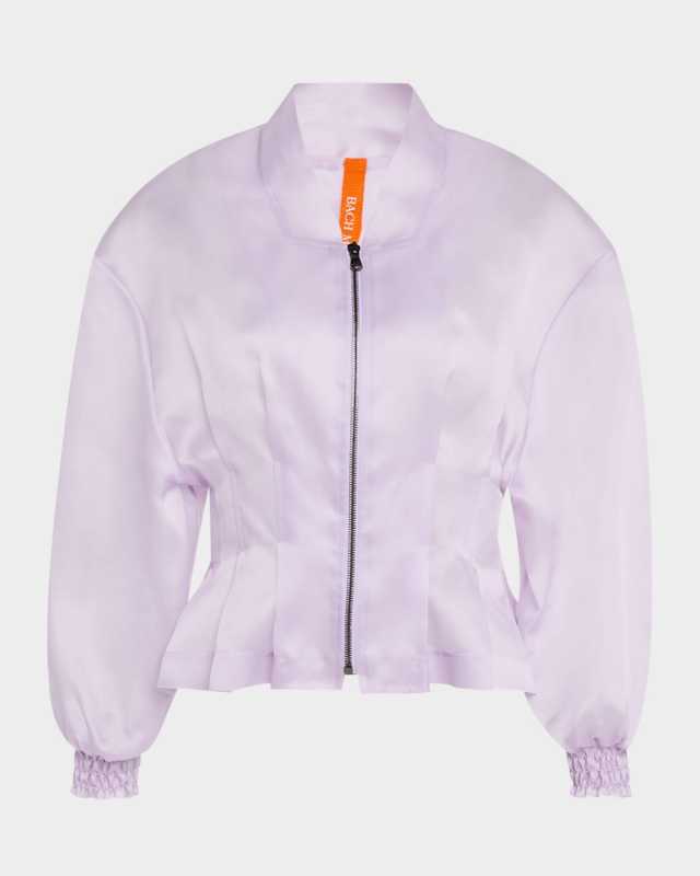 Nipped Waist Sheer Silk Bomber Jacket